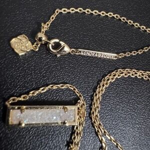 Vintage Kendra Scott Gold Tone Necklace White Druzy Rectangle Pendant